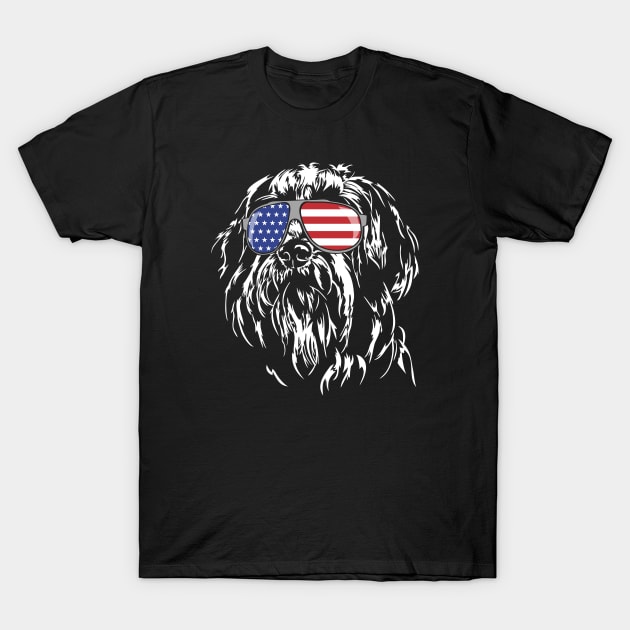 Funny Proud Bearded Collie American Flag sunglasses dog T-Shirt by wilsigns